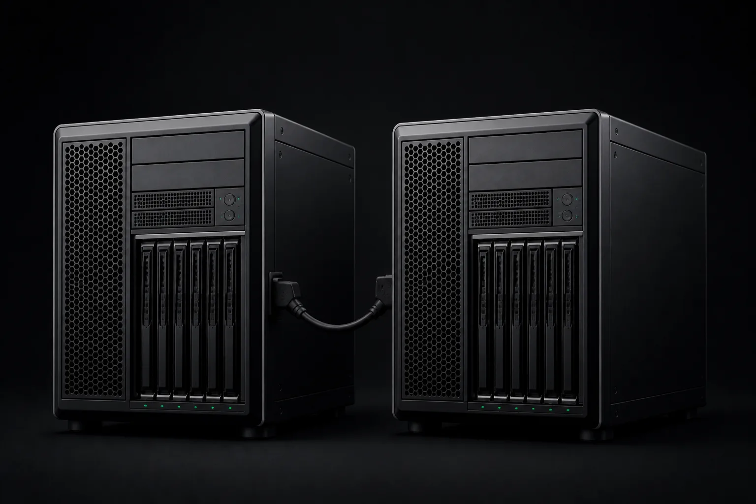 Two identical workstation nodes with interconnect cabling